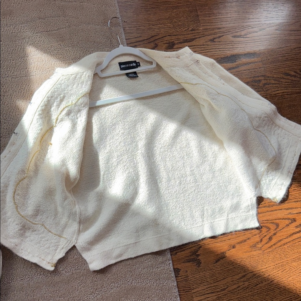 Pierre Cardin Silk And Angora Blend Embroidered Cream‎ Cardigan - Picture 11 of 17